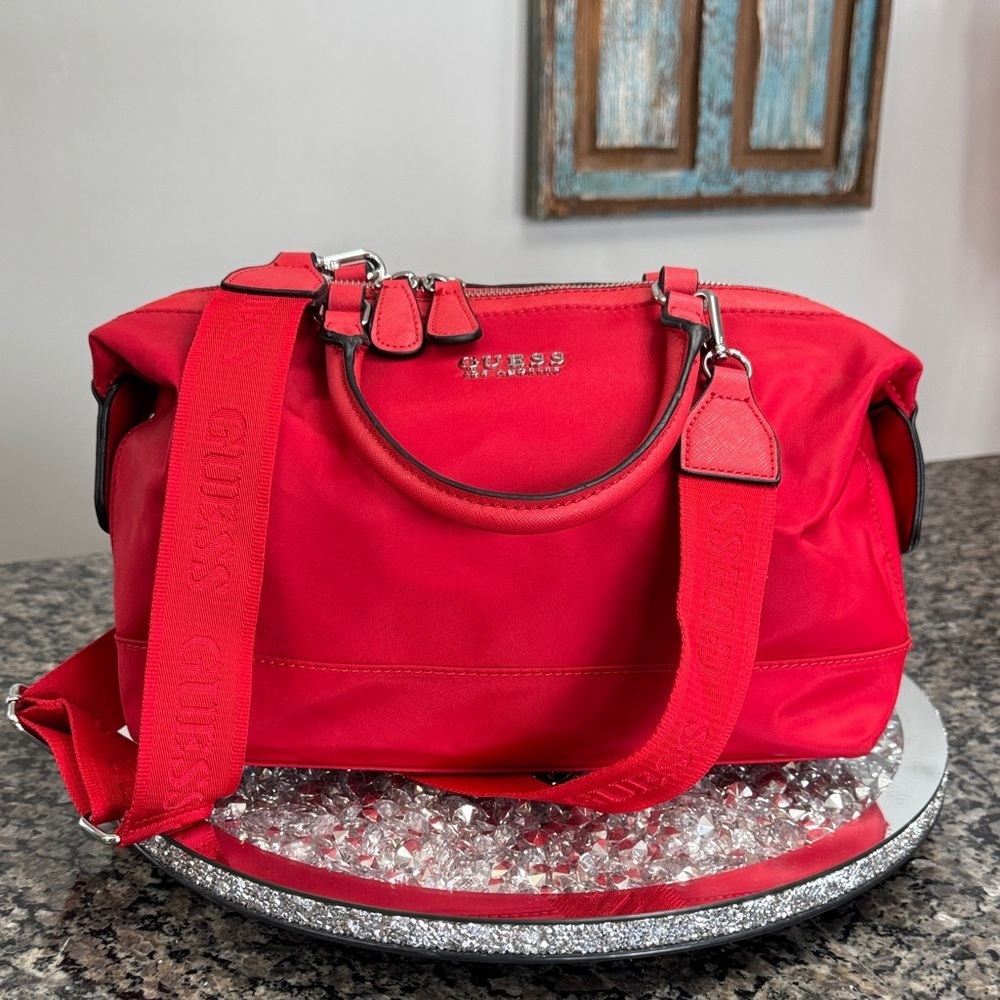 GUESS Red Nylon satchel Branded guitar Strap crossbody satchel